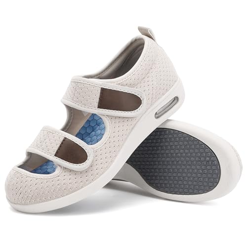 Elitechoice Diabetiker-Schuhe für Damen, breite Breite, ältere Menschen, verstellbarer Verschluss, leicht, atmungsaktiv, geschwollene Füße, Walking, Ödeme, Sneakers, 02 Beige, 41 EU Weit Elitechoice Diabetiker-Schuhe für Damen, breite Breite, ältere Menschen, verstellbarer Verschluss, leicht, atmungsaktiv, geschwollene Füße, Walking, Ödeme, Sneakers, 02 Beige, 41 EU Weit von Elitechoice