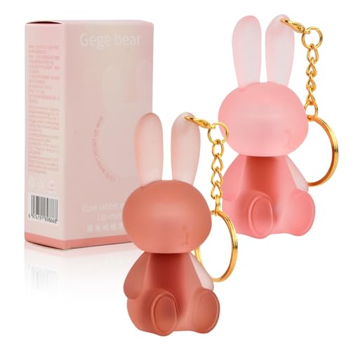 2-in-1 Schlüsselanhänger Lipgloss Set für Mädchen - 2 Farben Cute Rabbit Matte Liquid Lipstick Set, Velvet Lip Glaze, Wasserdicht, Langanhaltend, Lipgloss Anhänger, Nicht klebend von Elitecran