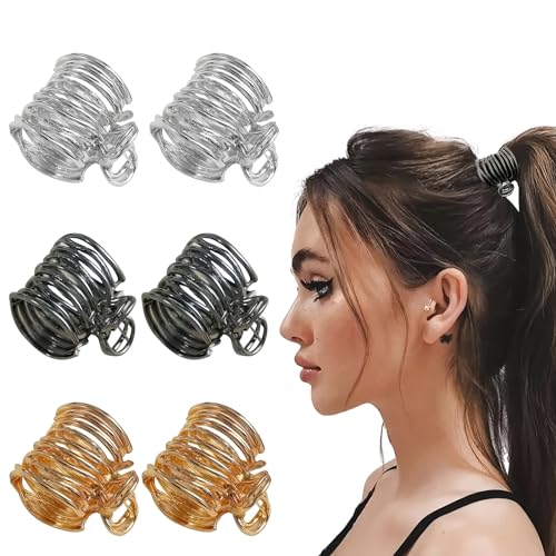 6 Stücke Hohe Pferdeschwanz Haarspangen, Klein Haarklammern aus Metall, Pferdeschwanz Haarnadel, Mini Haarkrallen Klammern, Modische Haaraccessoires für Frauen & Mädchen (Gold/Silber/Schwarz) von Elitecran