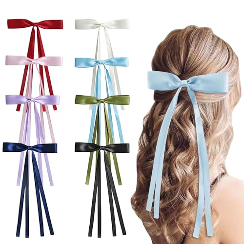 8 Stück Bänder Haarschleife Haarspangen, Haarspange aus Seidiger Satinschleife Schleife Haare, Haarschleifen Clips Damen Elegante Schleifen Haarspangen Haarclips für Party, Tägliches Kleid von Elitecran