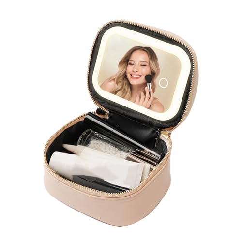 Elitzia Make-up-Tasche mit LED-Spiegel, abnehmbar und tragbar, kleine Reise-Make-up-Tasche, Mini-Kosmetiktasche für Damen, 3 Leuchtmodi, wiederaufladbar, 1000 mAh Akku, Make-up-Tasche, wasserdichte von Elitzia