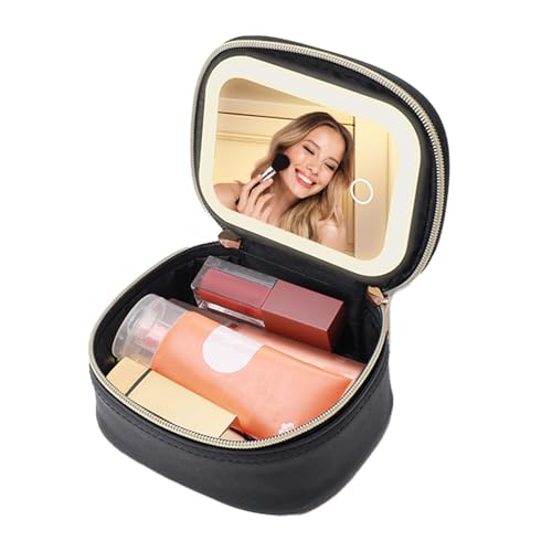 Elitzia Make-up-Tasche mit LED-Spiegel, abnehmbar und tragbar, kleine Reise-Make-up-Tasche, Mini-Kosmetiktasche für Damen, 3 Leuchtmodi, wiederaufladbar, 1000 mAh Akku, Make-up-Tasche, wasserdichte von Elitzia