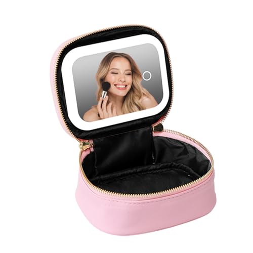 Elitzia Make-up-Tasche mit LED-Spiegel, abnehmbar und tragbar, kleine Reise-Make-up-Tasche, Mini-Kosmetiktasche für Damen, 3 Leuchtmodi, wiederaufladbar, 1000 mAh Akku, Make-up-Tasche, wasserdichte von Elitzia