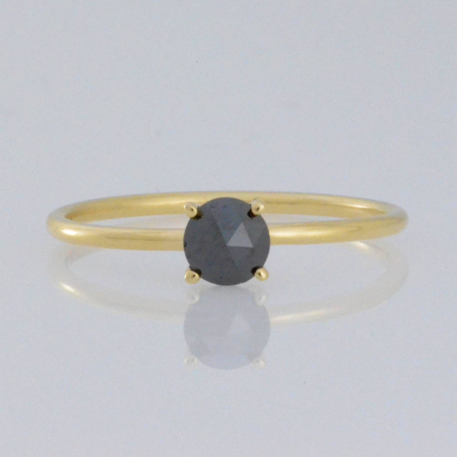 0.40 Ct Diamant Ring, 14K Schwarzer Natürlicher Rosenschliff Echtgold Ring von ElizabethJewelryInc
