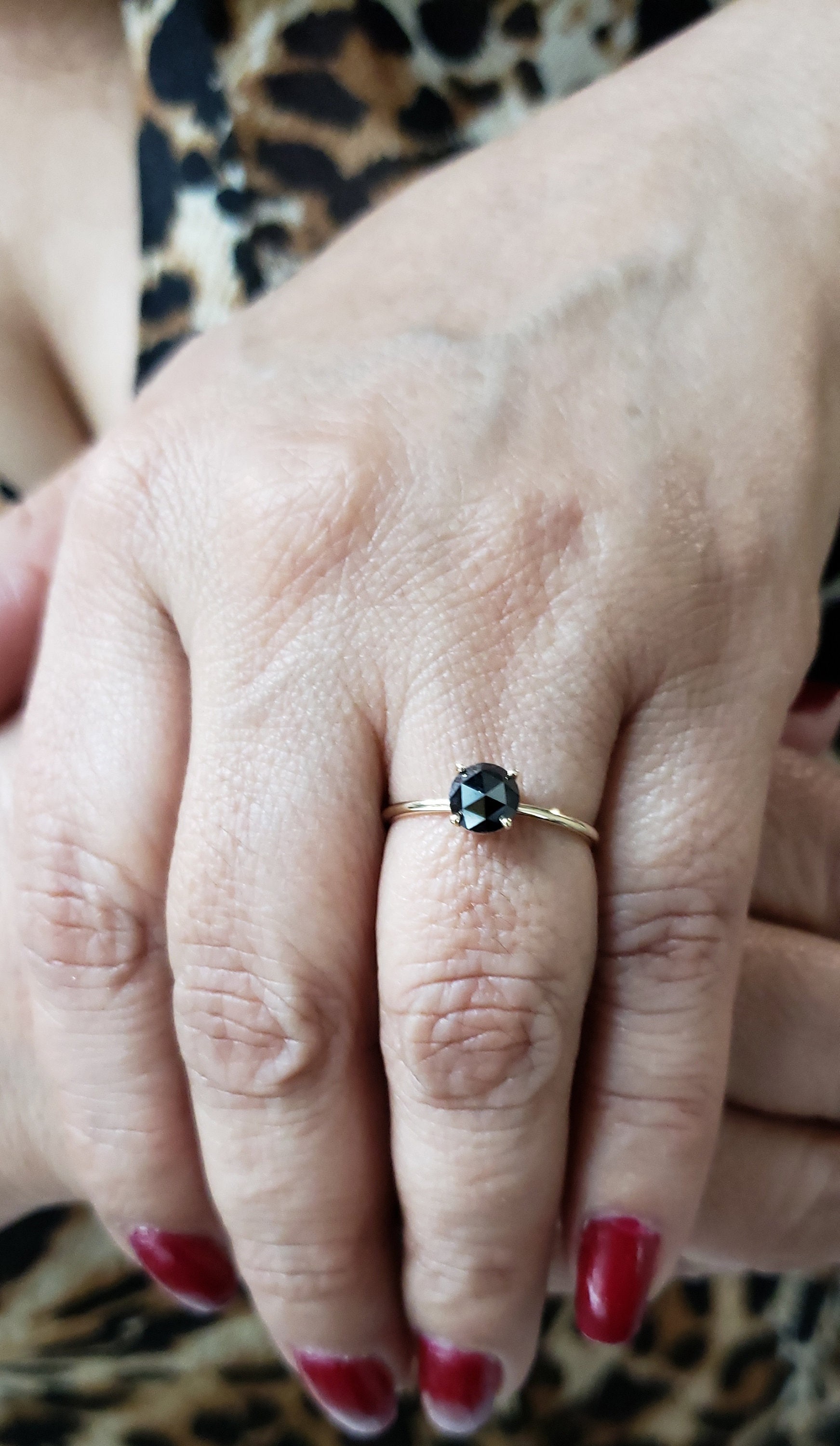 0.70 Ct Diamant Ring, 14K Schwarzer Natürlicher Rosenschliff Echtgold Ring von ElizabethJewelryInc