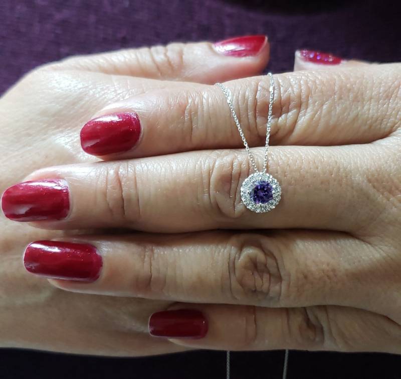 14K Gold Amethyst Halskette, Halo Februar Birthstone Halskette von ElizabethJewelryInc