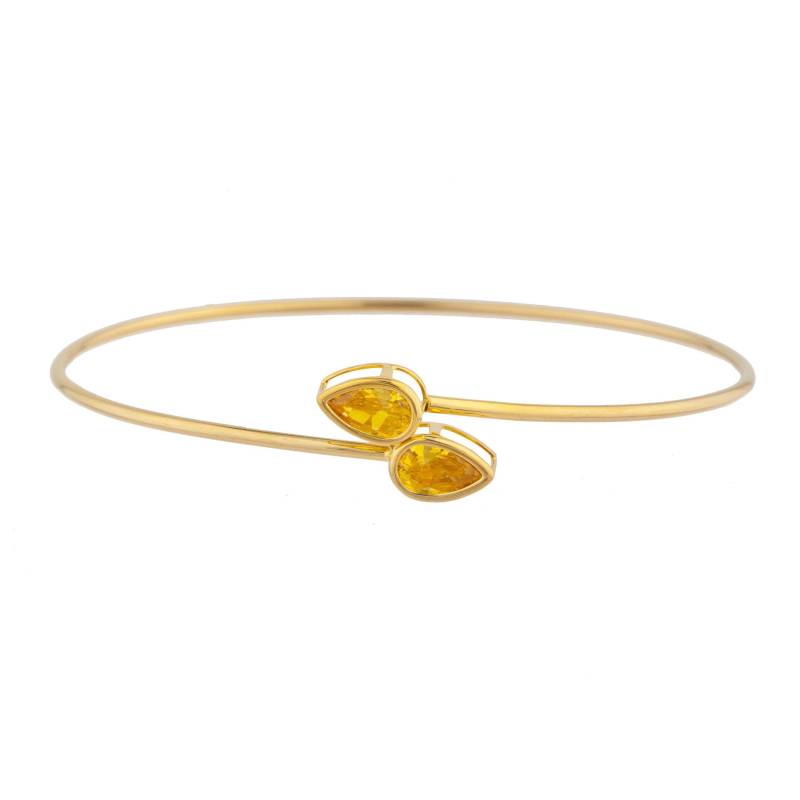 14K Gold Citrin Armreif, Gelber Teardrop Lünette Armband, Flexibler November Birthstone Armband von ElizabethJewelryInc
