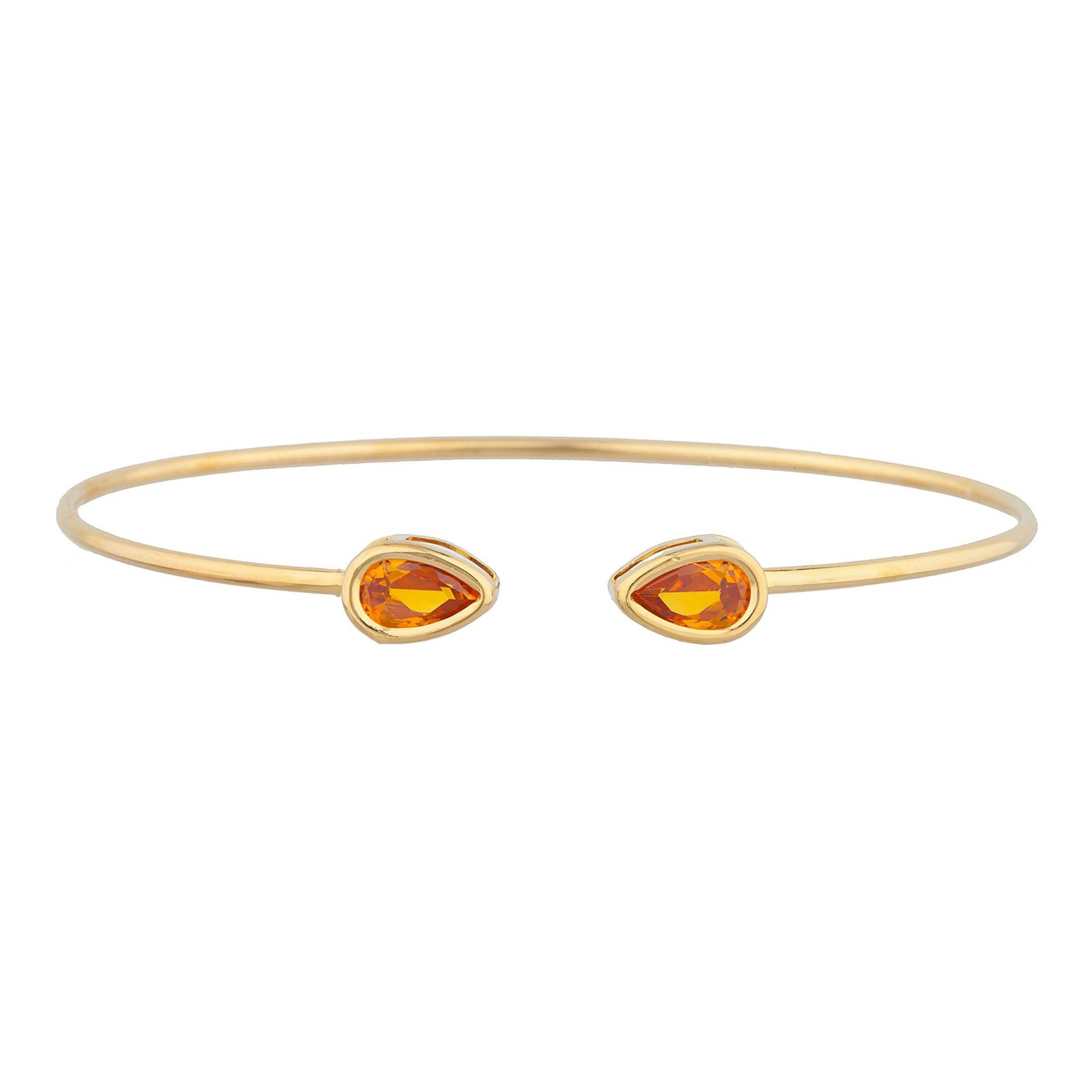 14K Gold Citrin Armreif, Orange Teardrop Lünette Armband, Offene Manschette Flexible November Birthstone Armband von ElizabethJewelryInc