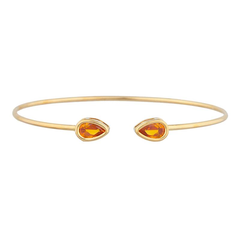 14K Gold Citrin Armreif, Orange Teardrop Lünette Armband, Offene Manschette Flexible November Birthstone Armband von ElizabethJewelryInc