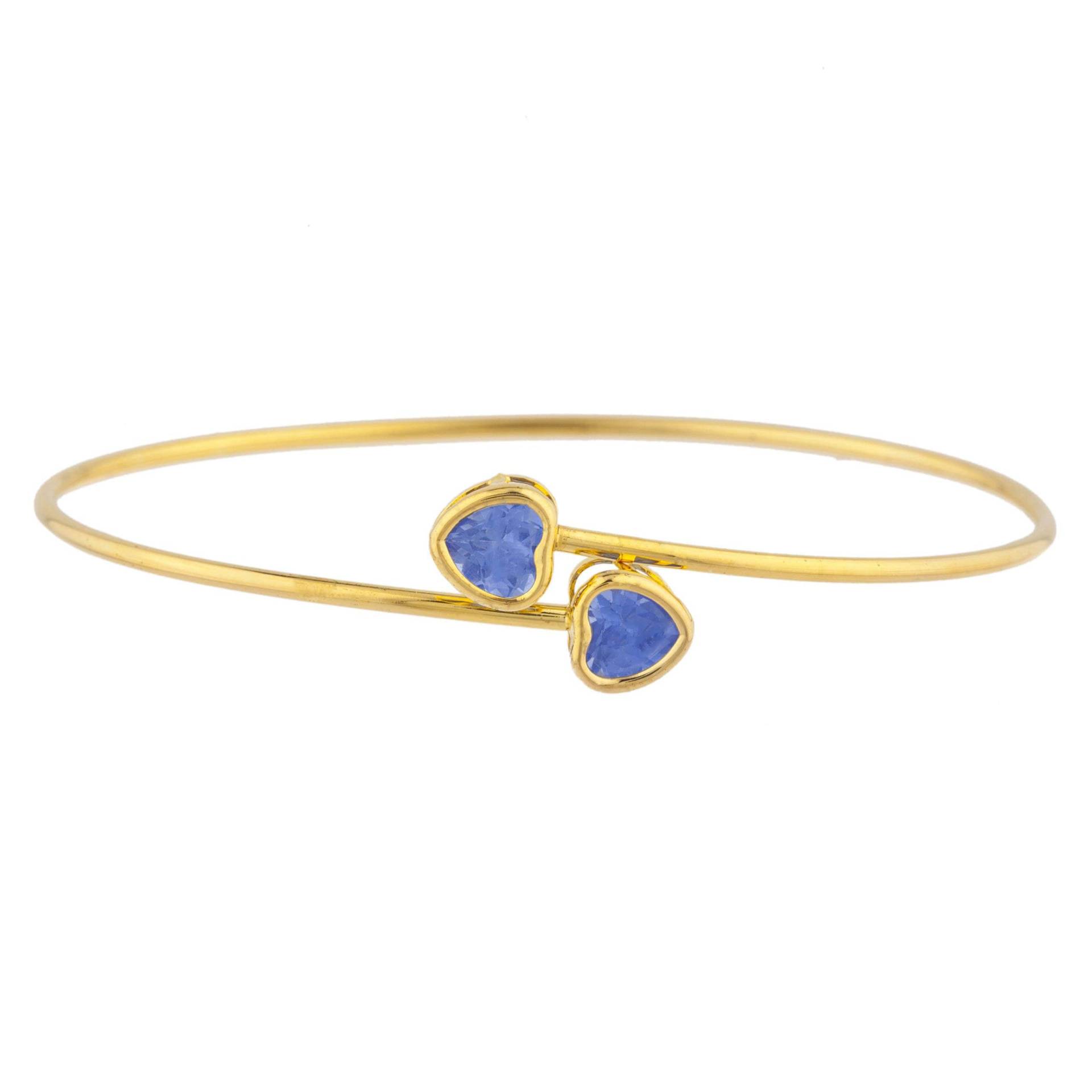 14K Gold Tansanit Armreif, Herz Lünette Armband, Flexible Dezember Birthstone Armband von ElizabethJewelryInc