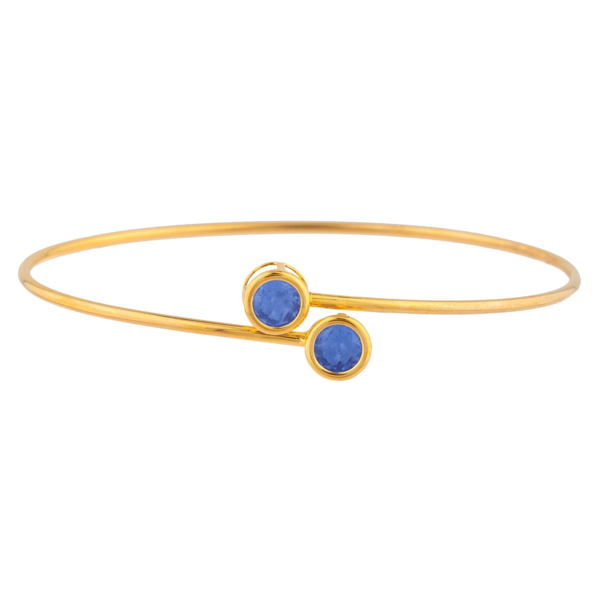 14K Gold Tansanit Armreif, Lünette Armband, Flexible Dezember Birthstone Armband von ElizabethJewelryInc