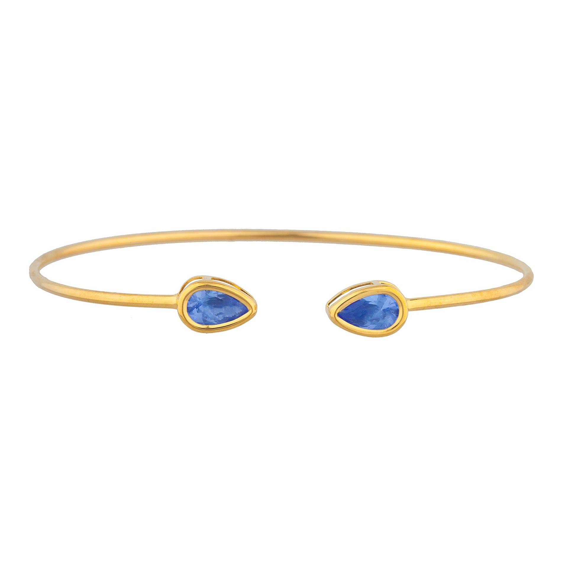 14K Gold Tansanit Armreif, Teardrop Lünette Armband, Flexible Armreif Mit Offener Manschette, Dezember Geburtsstein Armband von ElizabethJewelryInc