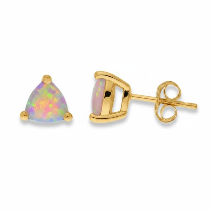 14K Goldohrringe, Rosa Opal Ohrstecker, Trillion Ohrringe, Oktober Geburtsstein Ohrringe von ElizabethJewelryInc