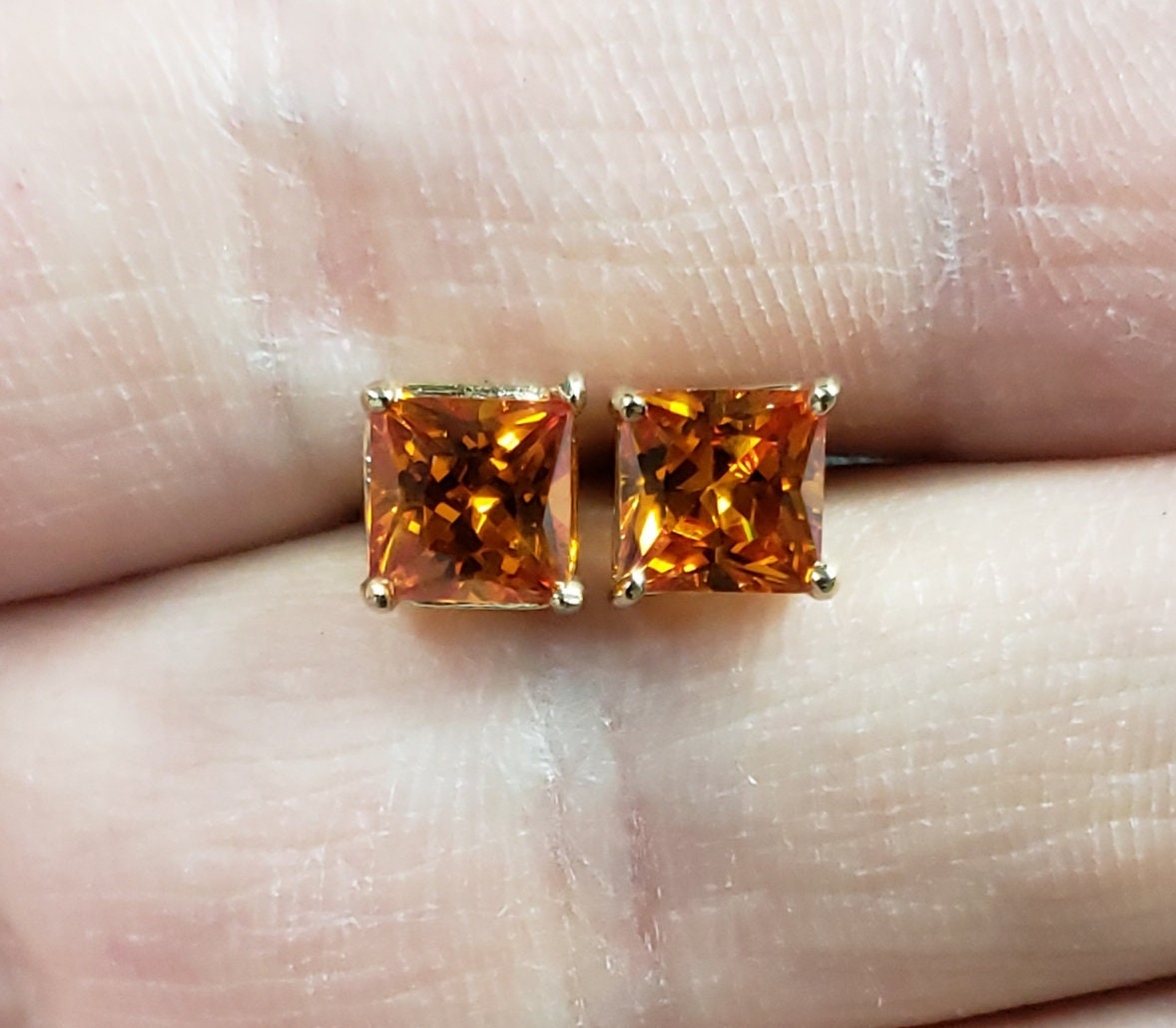 14Kt Gelbgold Citrin Princess Cut Ohrstecker Ohrringe Zierliches Geschenk Für Ihre Brautjungfer Brauthochzeitsschmuck von ElizabethJewelryInc