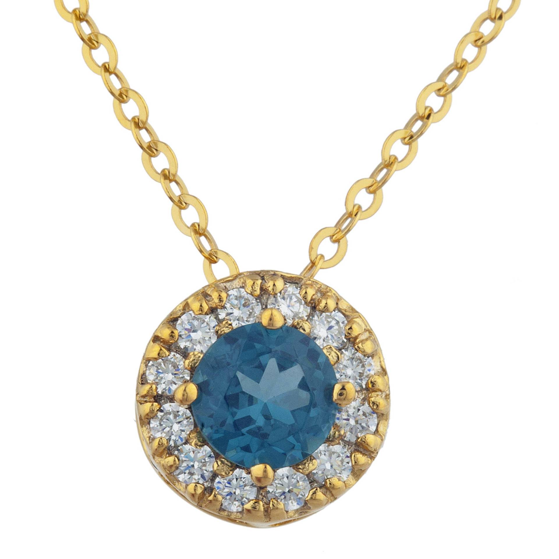 14Kt Gold 0, 50 Ct London Blau Topas Halo Design Anhänger Halskette Geschenk Für Ihre Zierliche Brautjungfer Braut Hochzeitsschmuck von ElizabethJewelryInc