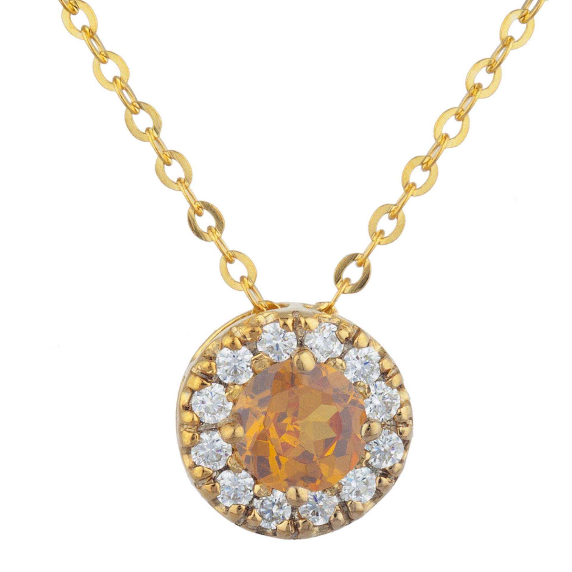 14Kt Gold 0, 50 Ct Orange Citrine Halo Design Anhänger Halskette Geschenk Für Ihre Zierliche Brautjungfer Braut Hochzeitsschmuck von ElizabethJewelryInc