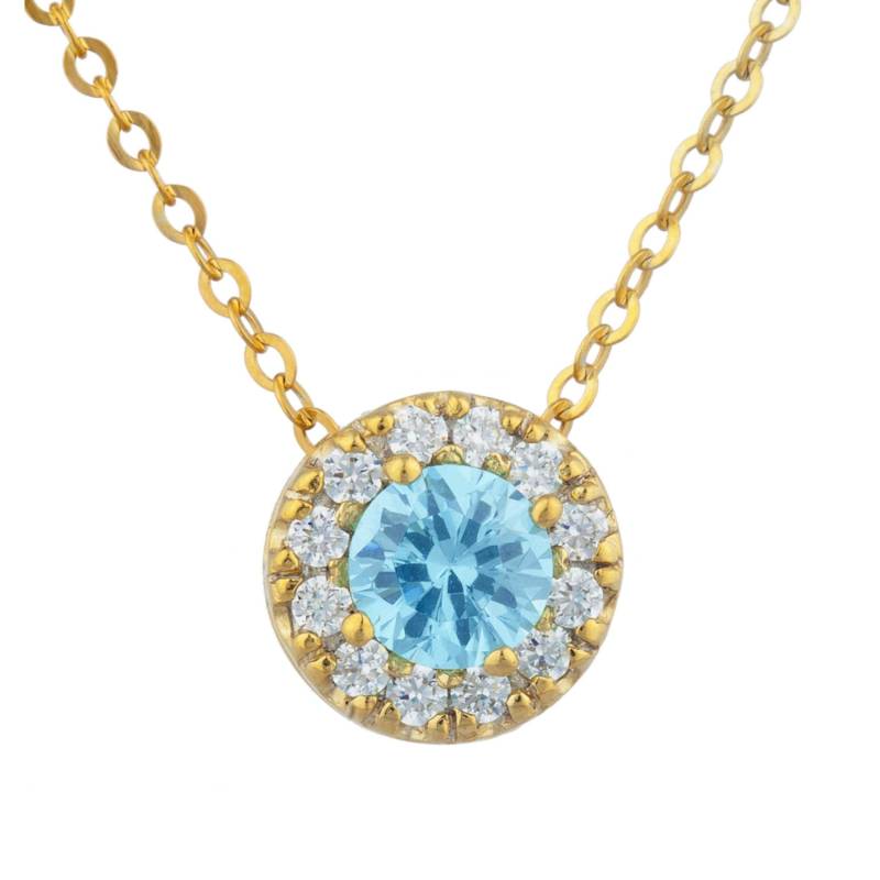 14Kt Gold 0, 50 Ct Schweizer Blau Topas Halo Design Anhänger Halskette Geschenk Für Ihre Zierliche Brautjungfer Braut Hochzeitsschmuck von ElizabethJewelryInc