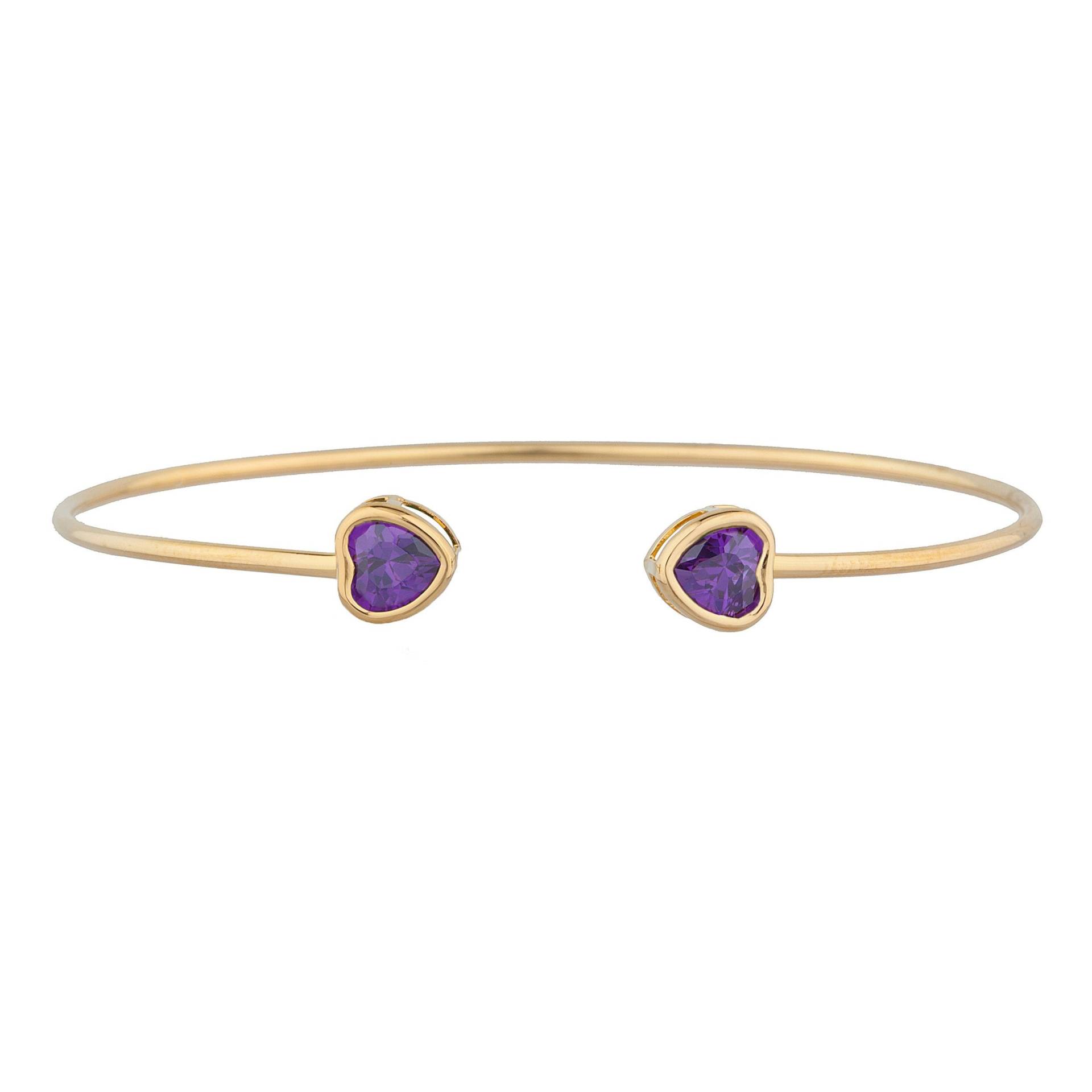14Kt Gold Amethyst Armreif, Herz Lünette Armband, Armband Mit Offener Manschette, Flexibler Februar Birthstone von ElizabethJewelryInc