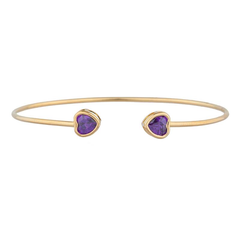 14Kt Gold Amethyst Armreif, Herz Lünette Armband, Armband Mit Offener Manschette, Flexibler Februar Birthstone von ElizabethJewelryInc
