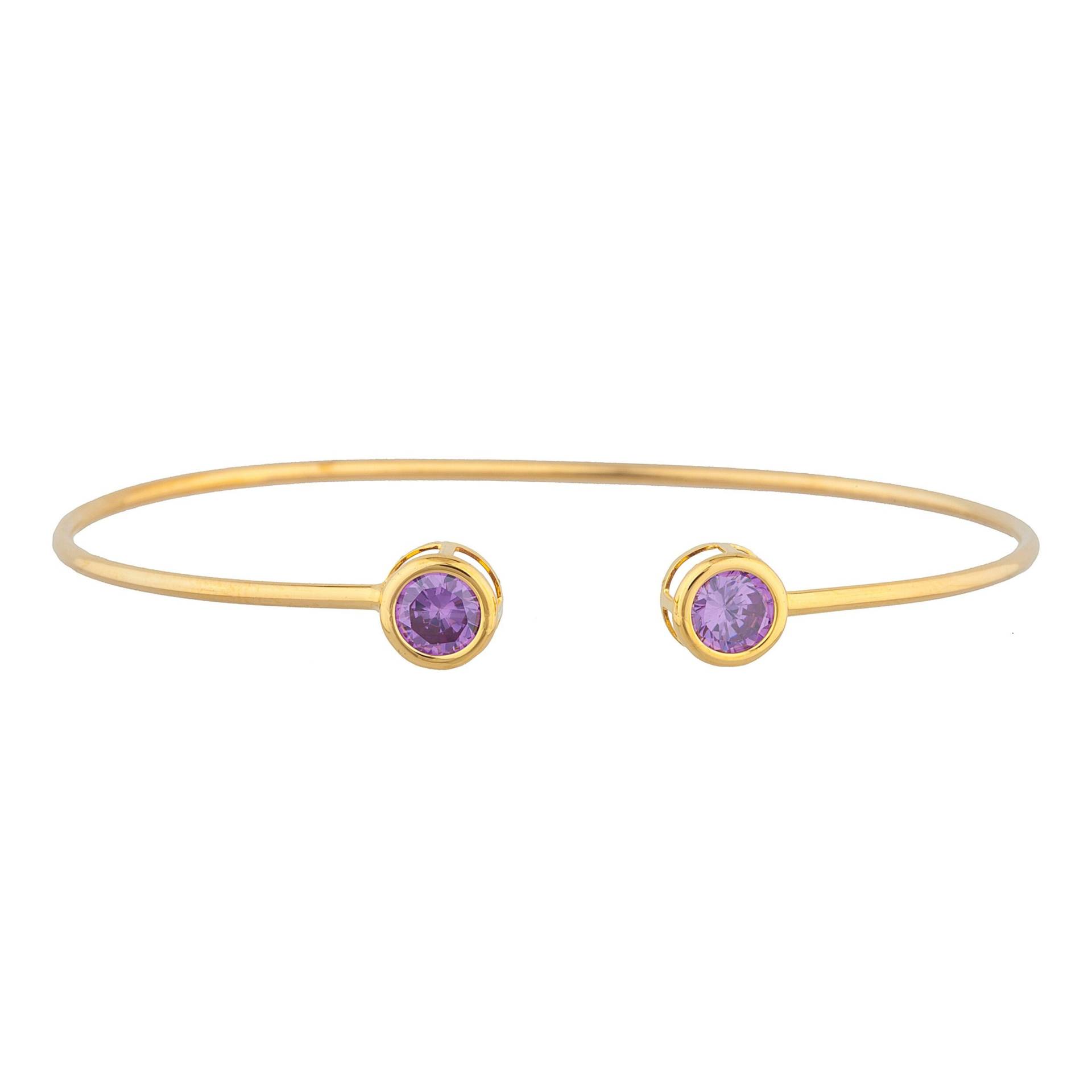 14Kt Gold Amethyst Armreif, Lünette Armband, Armband Mit Offener Manschette, Flexibler Februar Birthstone von ElizabethJewelryInc