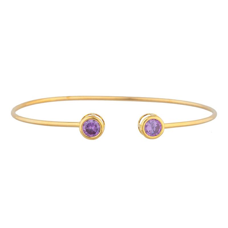 14Kt Gold Amethyst Armreif, Lünette Armband, Armband Mit Offener Manschette, Flexibler Februar Birthstone von ElizabethJewelryInc