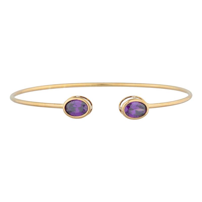 14Kt Gold Amethyst Armreif, Oval Lünette Armband, Armband Mit Offener Manschette, Flexibler Februar Birthstone von ElizabethJewelryInc