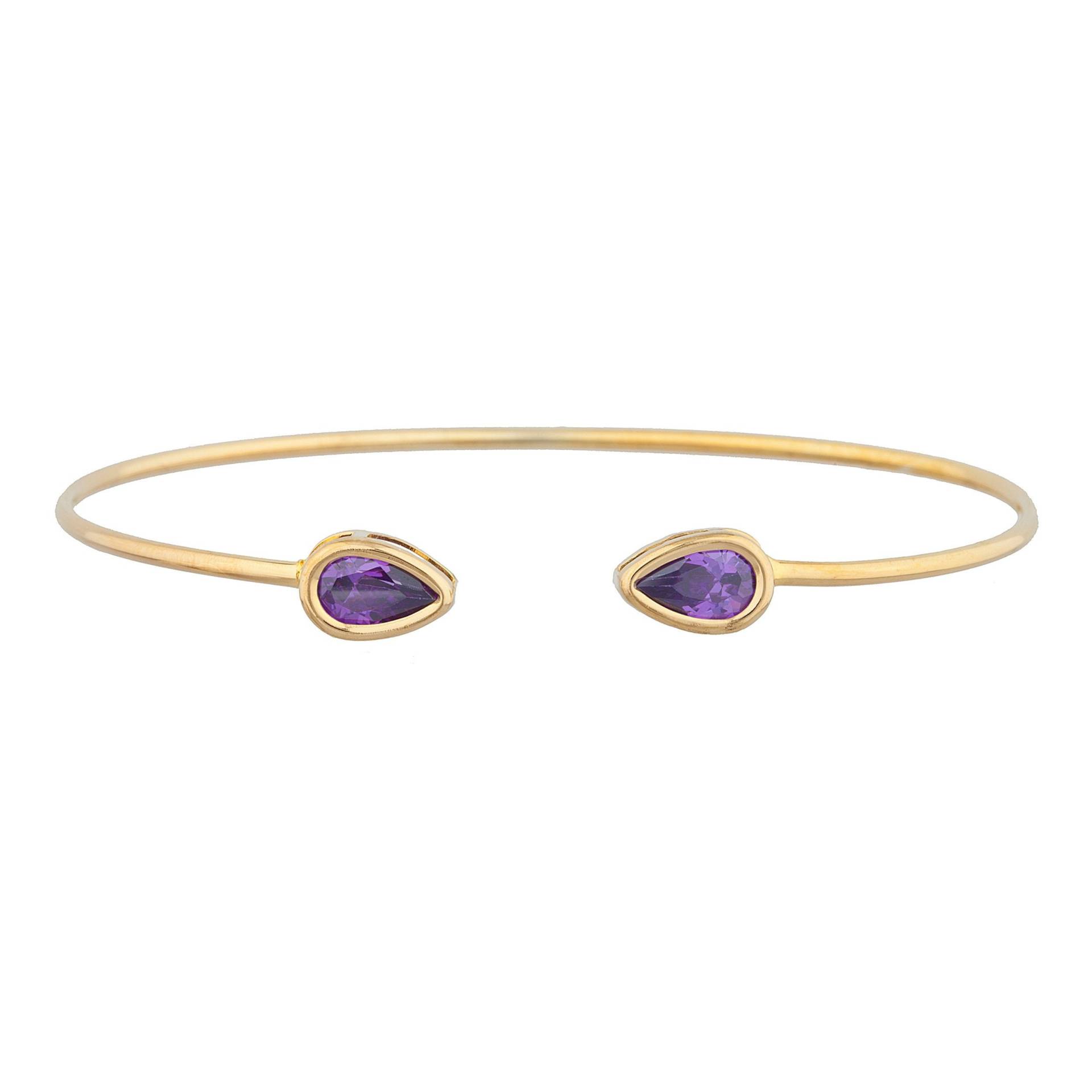 14Kt Gold Amethyst Armreif, Teardrop Lünette Armband, Flexible Armreif Mit Offener Manschette, Februar Birthstone Armband von ElizabethJewelryInc