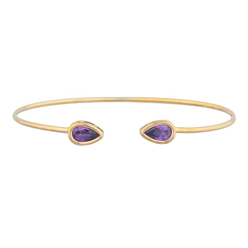 14Kt Gold Amethyst Armreif, Teardrop Lünette Armband, Flexible Armreif Mit Offener Manschette, Februar Birthstone Armband von ElizabethJewelryInc
