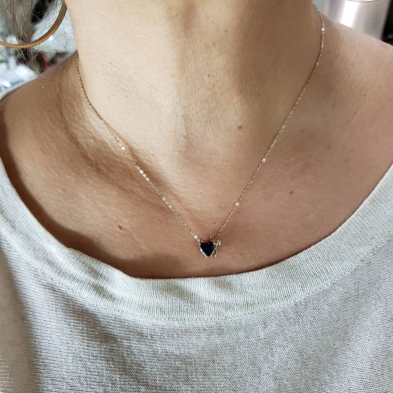 14Kt Gold Amethyst Halskette, Diamant Anhänger, Herz Teufel Februar Birthstone von ElizabethJewelryInc