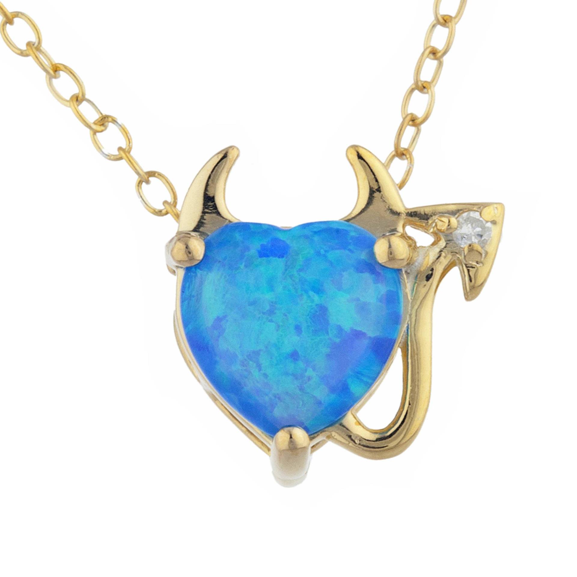 14Kt Gold Blau Opal Halskette, Diamant Anhänger, Teufel Herz Oktober Birthstone Last Minute Geschenke von ElizabethJewelryInc