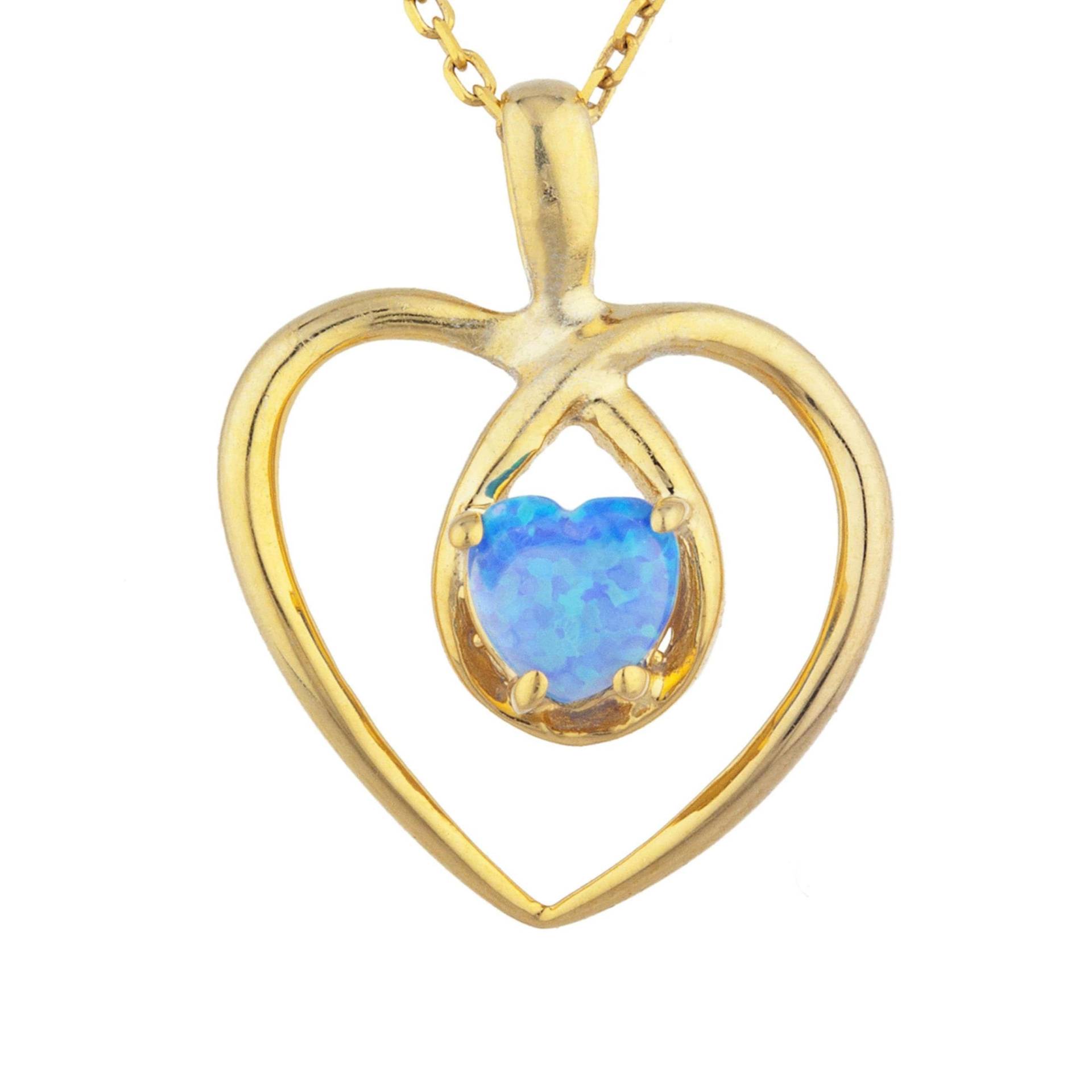 14Kt Gold Blauer Opal Halskette, Herz Anhänger, Oktober Geburtsstein Halskette von ElizabethJewelryInc