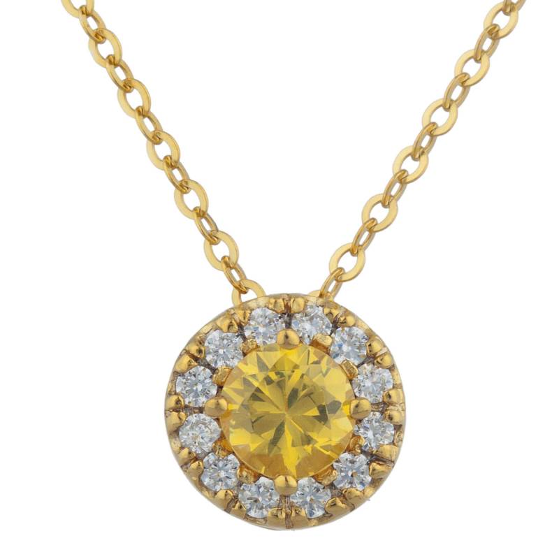 14Kt Gold Citrin Halskette, Gelbe Anhänger, Halo November Birthstone Halskette von ElizabethJewelryInc