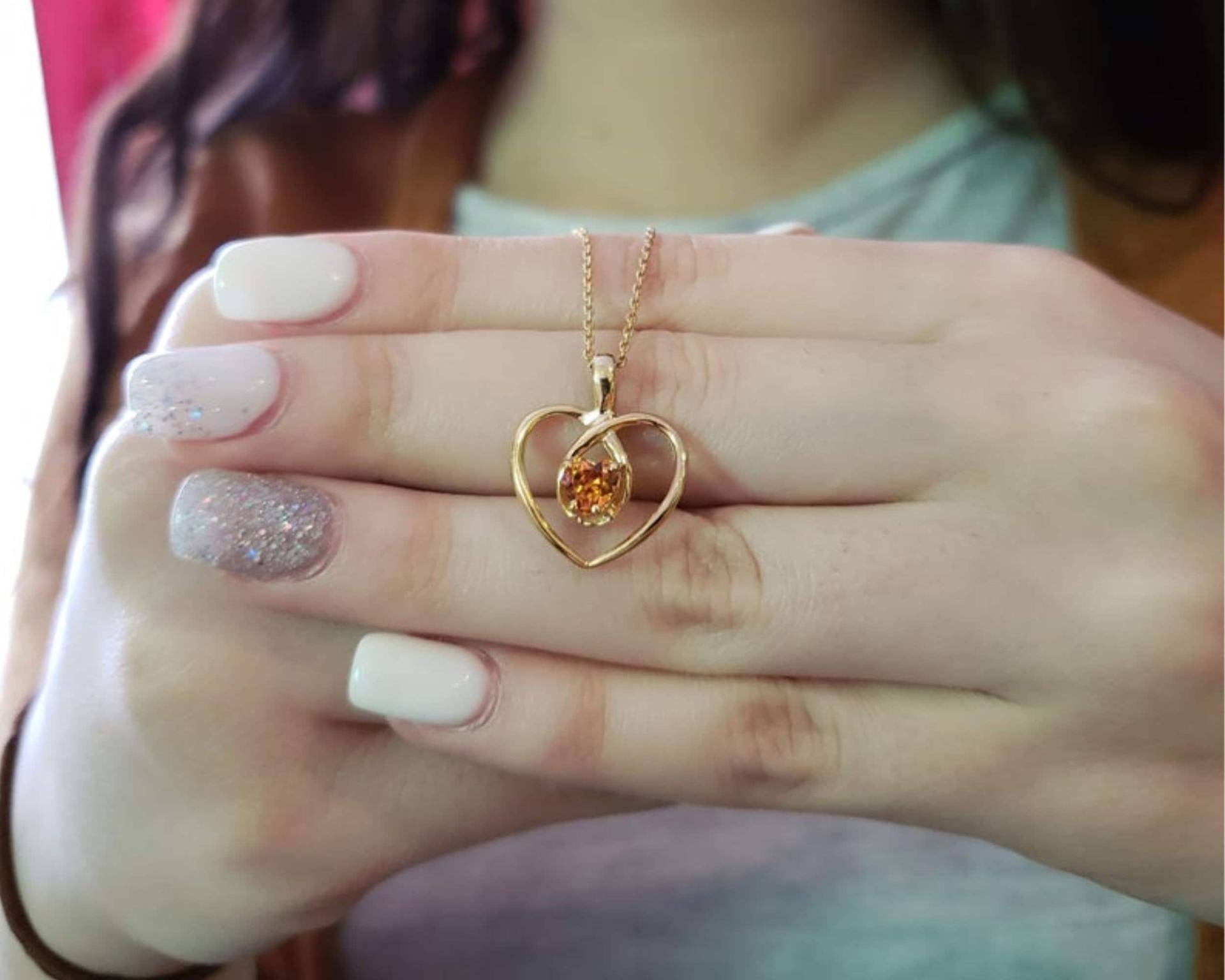 14Kt Gold Citrin Halskette, Orange Anhänger, Herz November Birthstone Halskette von ElizabethJewelryInc