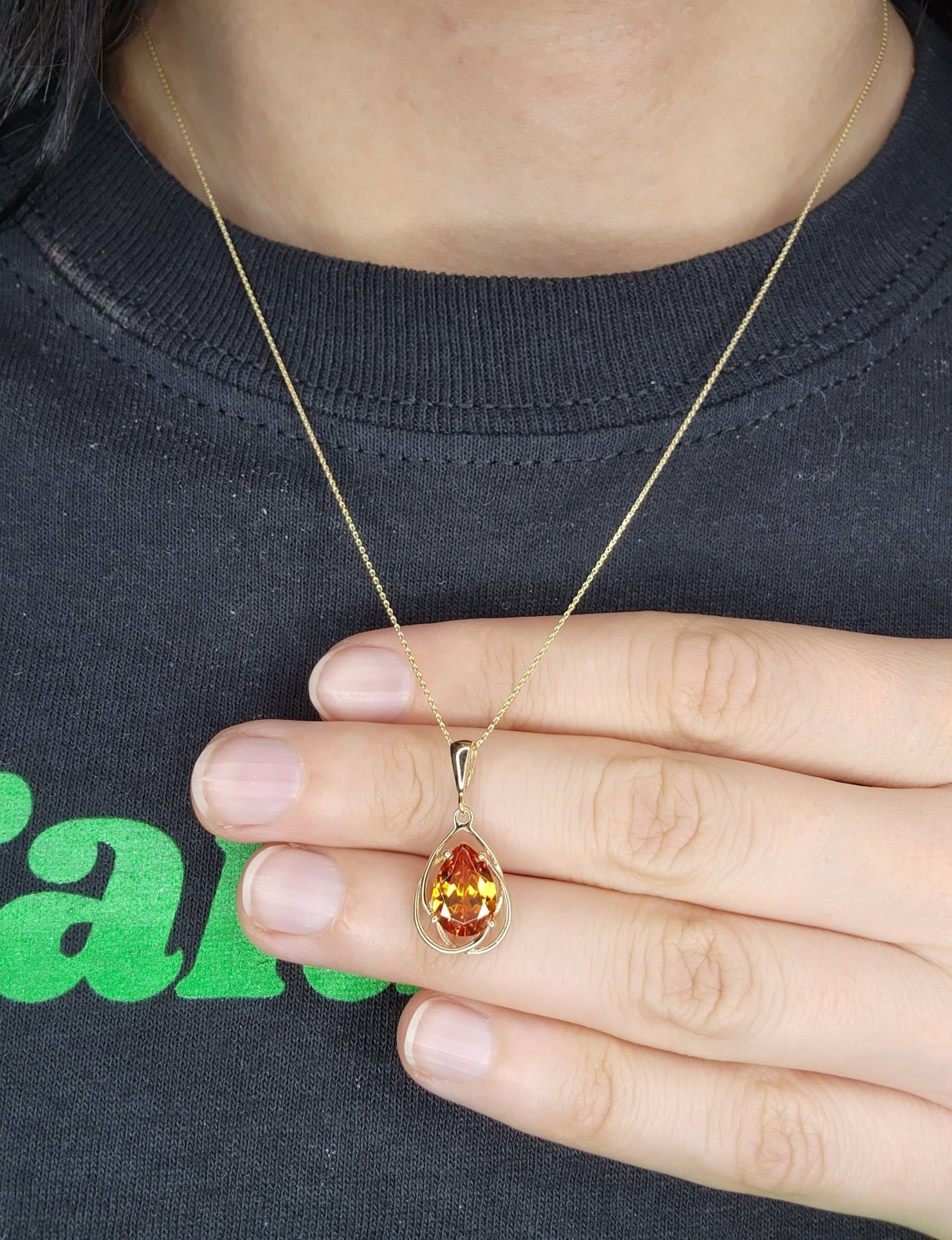 14Kt Gold Citrin Halskette, Orange Anhänger, Teardrop November Birthstone Halskette von ElizabethJewelryInc