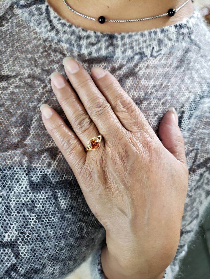 14Kt Gold Citrin Ring, 2 Ct Orange Diamant Halo November Birthstone Versprechen Verlobungsring von ElizabethJewelryInc