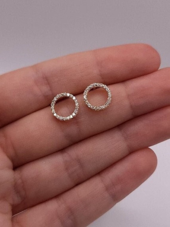 14Kt Gold Diamant Ohrringe, Offener Kreis Runde Form Ohrstecker Echte Natürliche Ohrringe von ElizabethJewelryInc