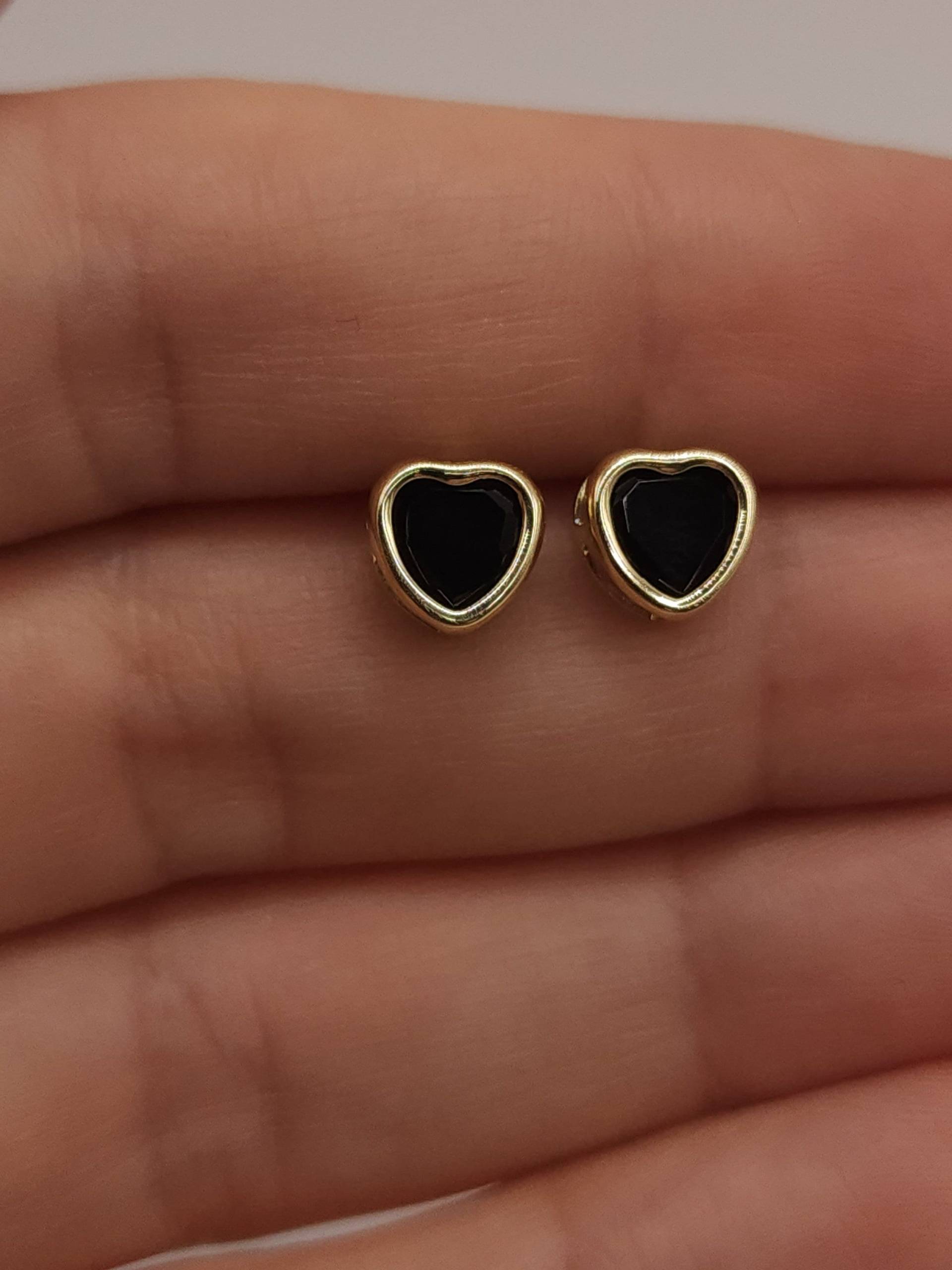 14Kt Gold Echte Schwarze Onyx Herz Bezel Ohrstecker von ElizabethJewelryInc