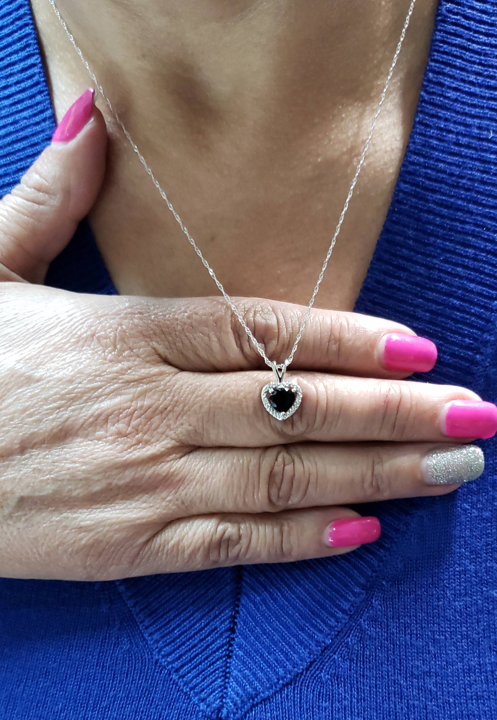 14Kt Gold Echte Schwarzer Onyx, Onyx Diamant Halskette, Herz Anhänger 14Kt Gold Echte Schwarzer Onyx, Onyx Diamant Halskette, Herz Anhänger von ElizabethJewelryInc