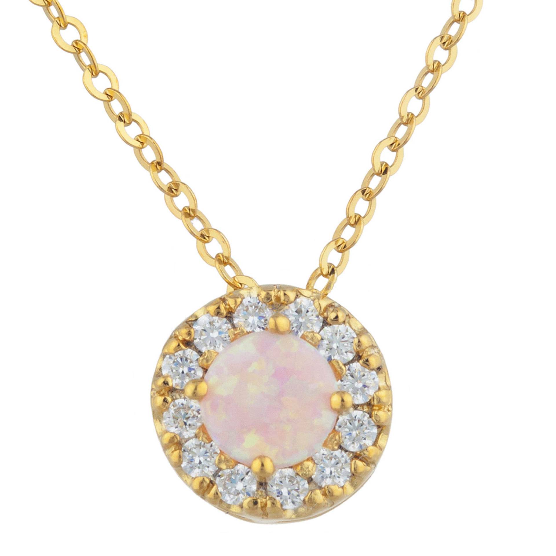 14Kt Gold Halskette, Rosa Opal Halo Solitär Schicht Birthstone Edelstein Anhänger von ElizabethJewelryInc