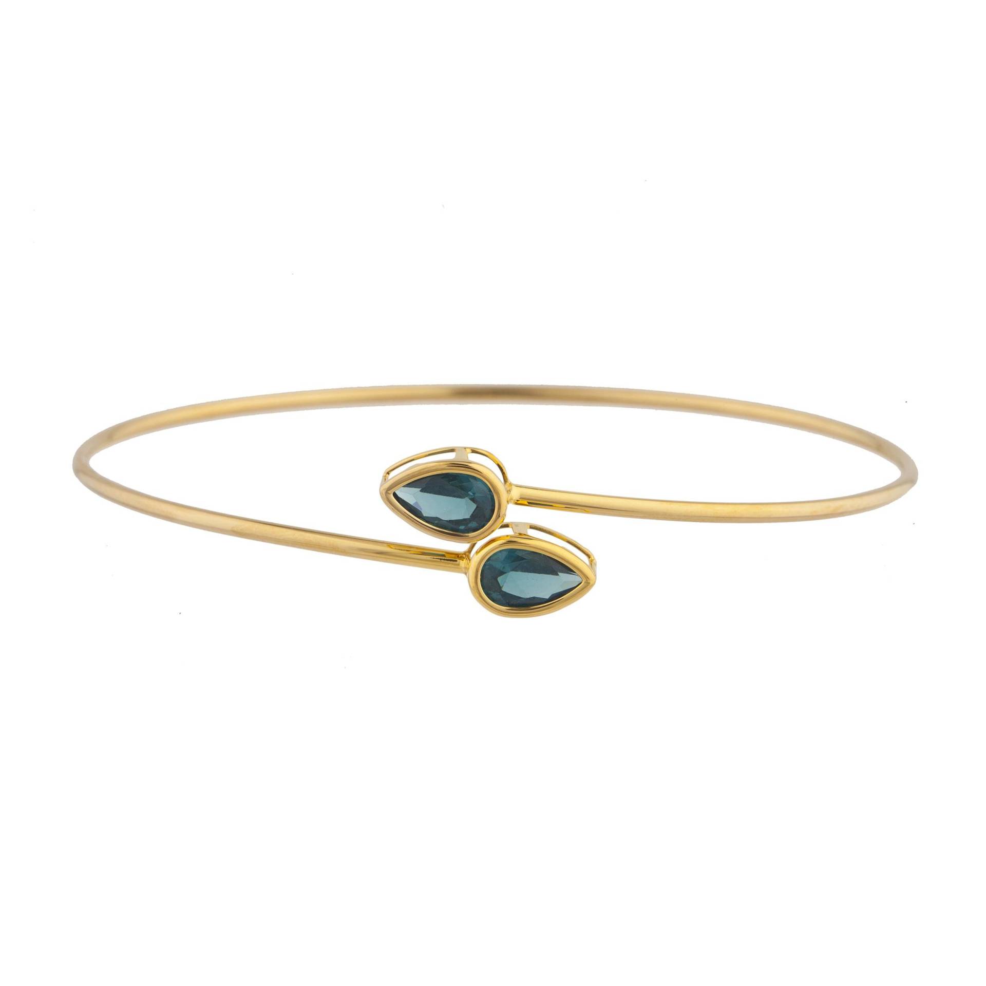 14Kt Gold London Blautopas Birne Lünette Armreif Armband Brautjungfer Brauthochzeitsschmuck Dainty Modetrend von ElizabethJewelryInc