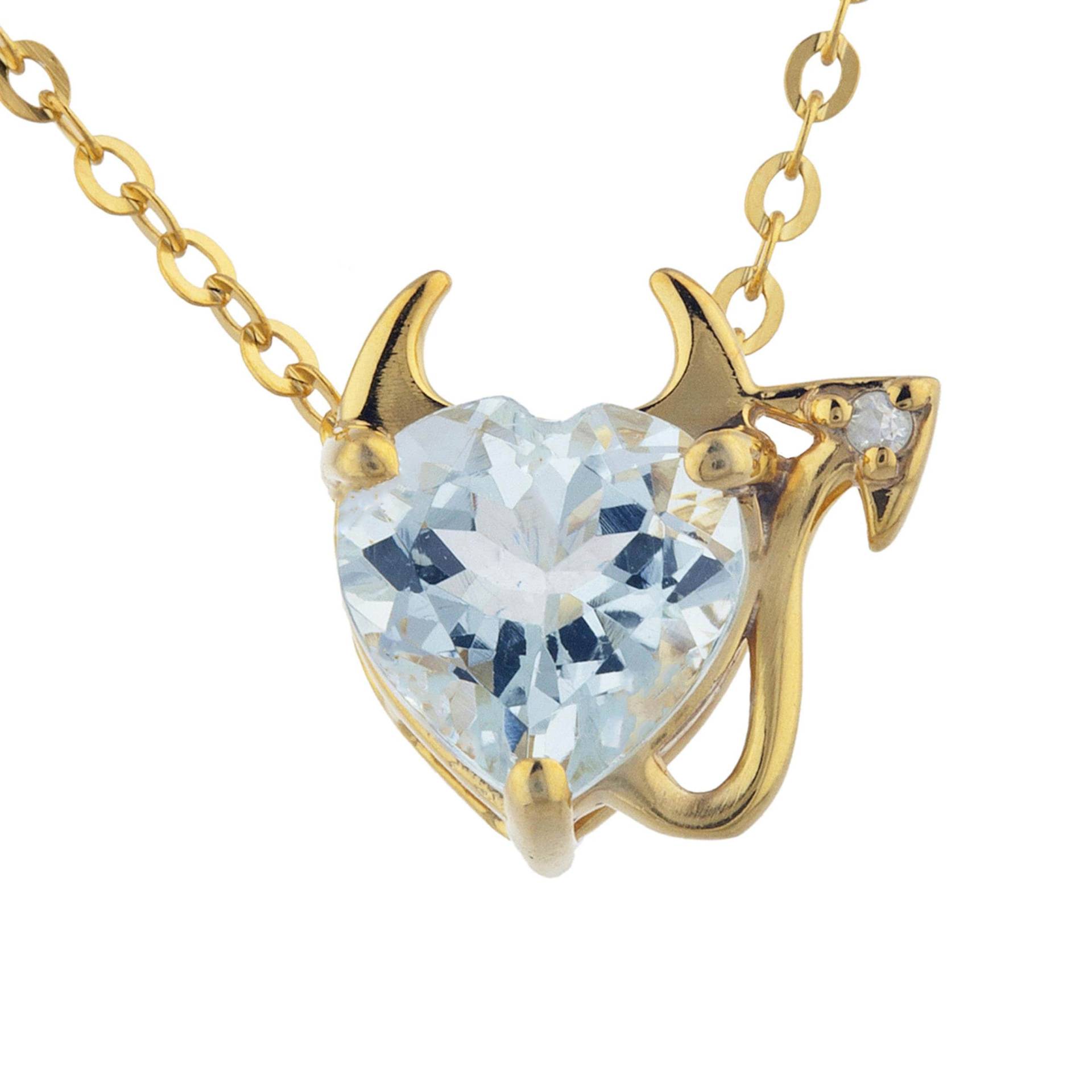 14Kt Gold Natürliche Aquamarin Halskette, Diamant Teufel Herz Anhänger, März Birthstone Geschenke in Letzter Minute von ElizabethJewelryInc