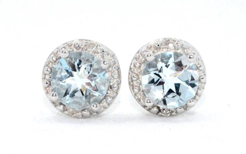 14Kt Gold Natürliche Aquamarin Ohrringe, Diamant Ohrstecker, März Geburtsstein Ohrringe von ElizabethJewelryInc