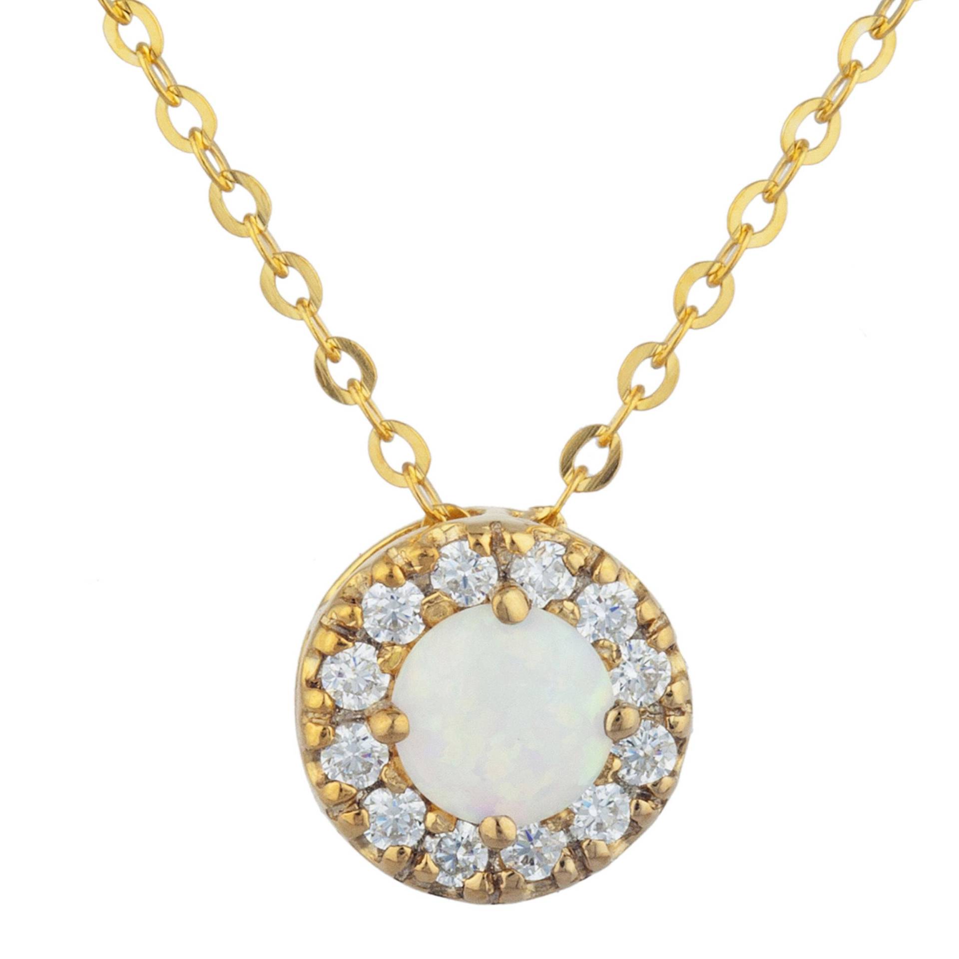 14Kt Gold Natürliche Opal Halskette, Halo Anhänger, Zierliche Oktober Birthstone Brautjungfer Geschenk Für Sie von ElizabethJewelryInc