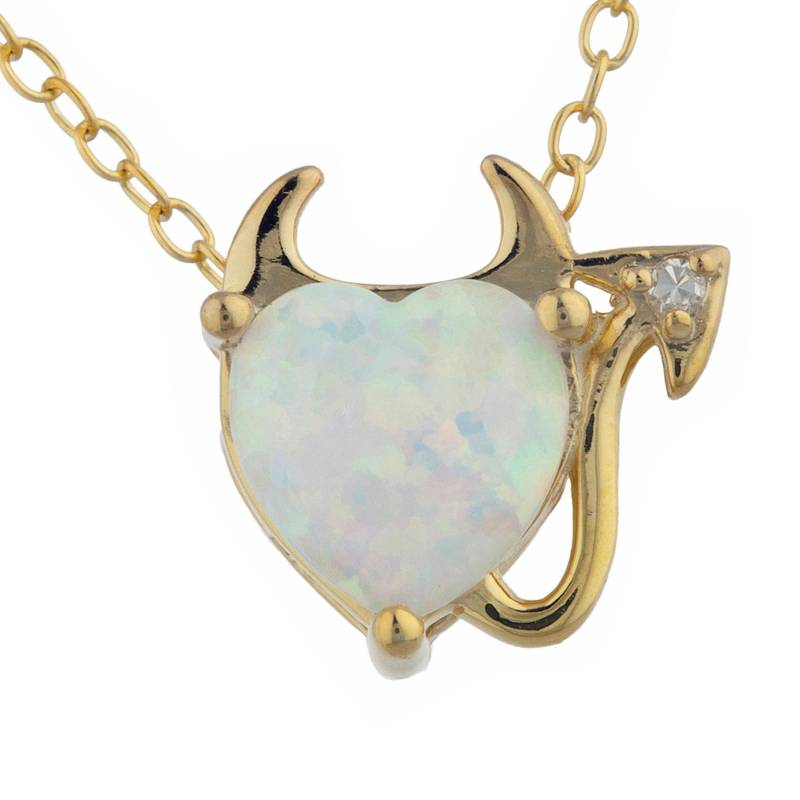 14Kt Gold Opal Halskette, Halskette Diamant, Anhänger, Herz Teufel Oktober Birthstone von ElizabethJewelryInc
