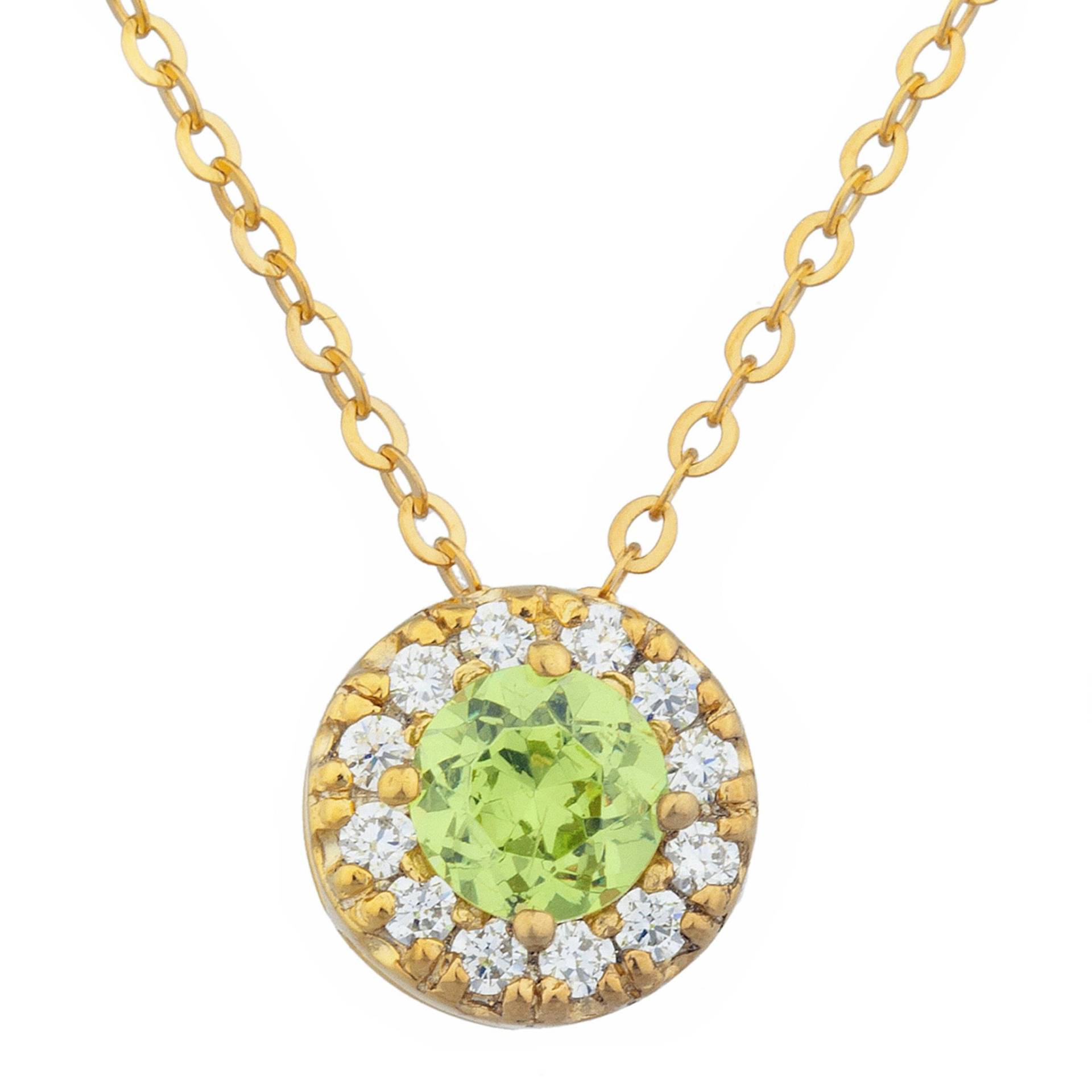 14Kt Gold Peridot Halskette, Halo August Geburtsstein Halskette von ElizabethJewelryInc