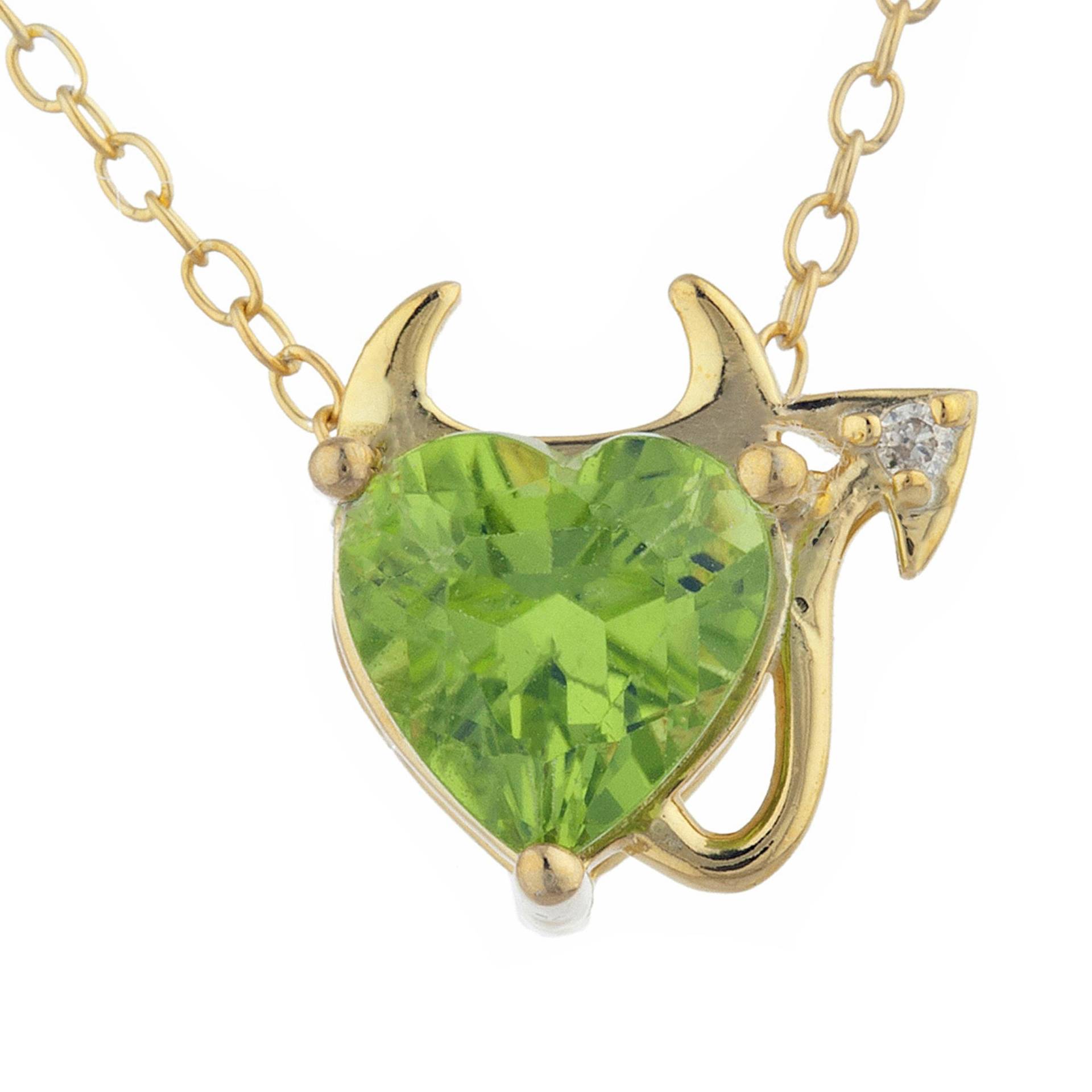 14Kt Gold Peridot Halskette, Halskette Diamant, Anhänger, Herz Teufel August Birthstone von ElizabethJewelryInc
