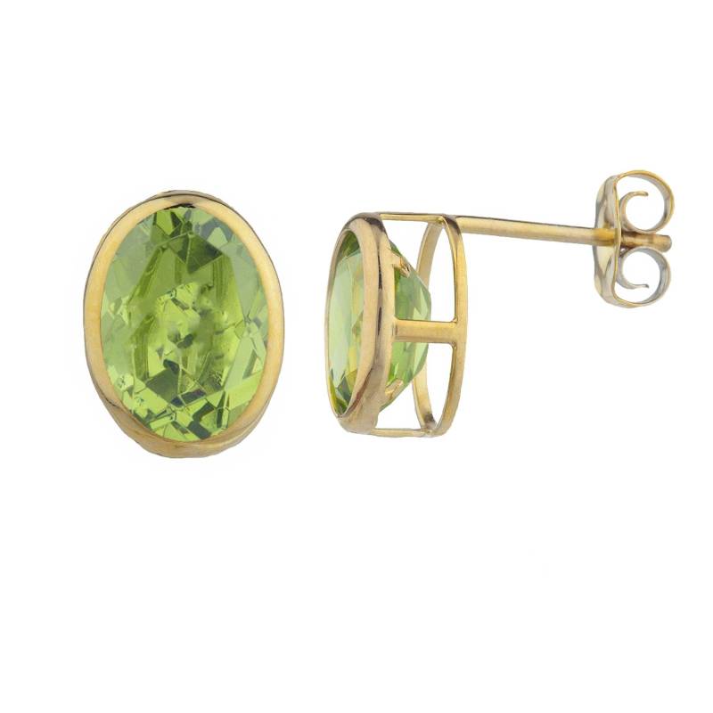 14Kt Gold Peridot Oval Lünette Ohrstecker Geschenk Für Sie Zierliche Brautjungfer Braut Hochzeit Schmuck von ElizabethJewelryInc