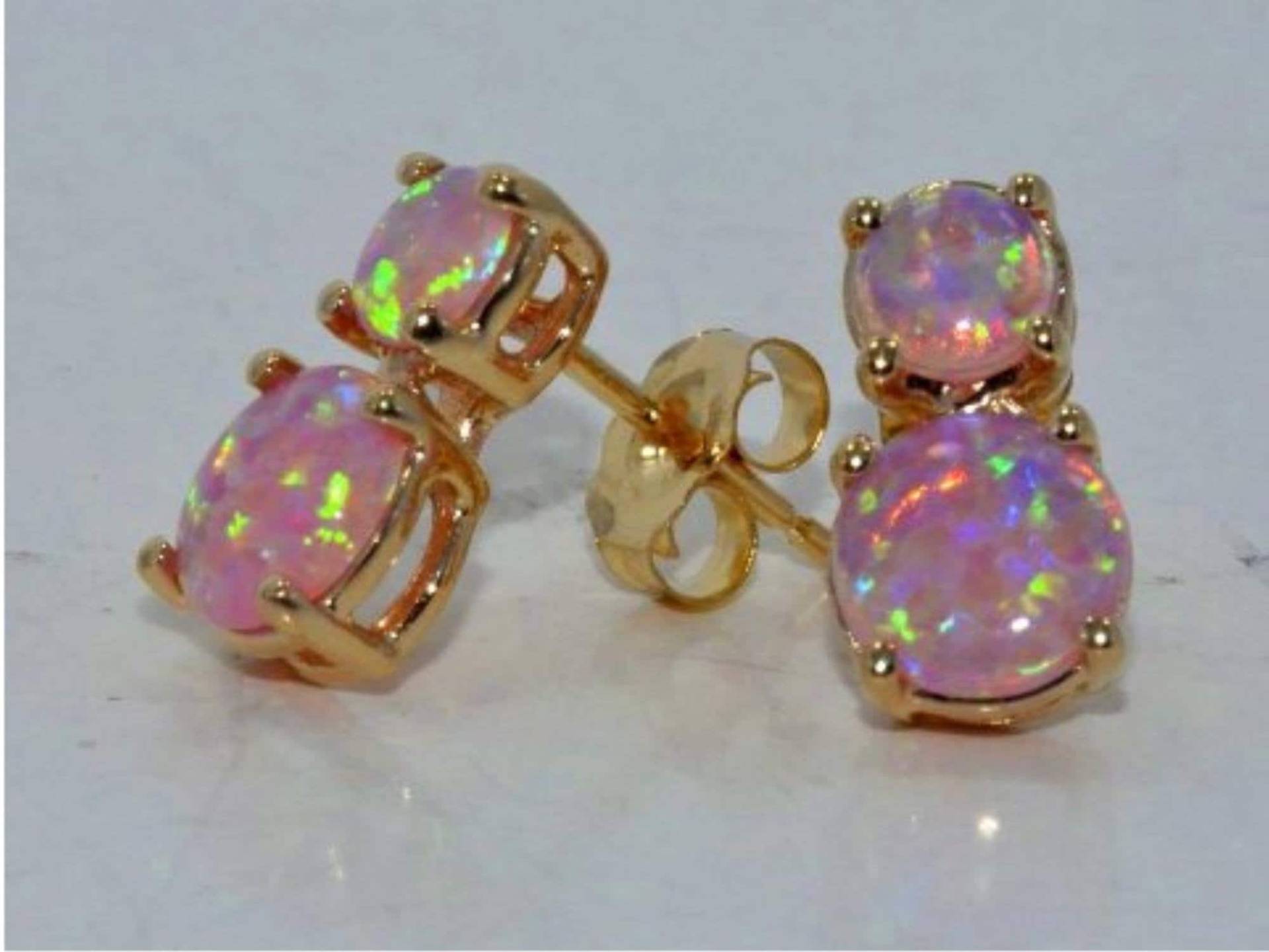 14Kt Gold Rosa Opal Runde Doppel Ohrstecker Ohrringe Geschenk Für Ihre Brautjungfer Braut Hochzeit Schmuck von ElizabethJewelryInc