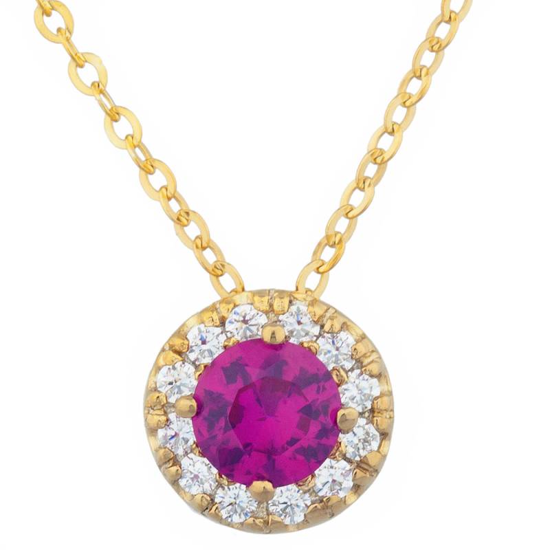 14Kt Gold Rubin Halskette, Anhänger, Halo Juli Birthstone Halskette von ElizabethJewelryInc