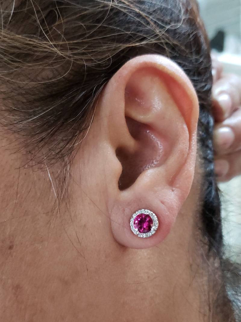 14Kt Gold Rubin Ohrringe, Diamant Ohrstecker, Juli Birthstone Zierliche Geschenk Für Sie von ElizabethJewelryInc